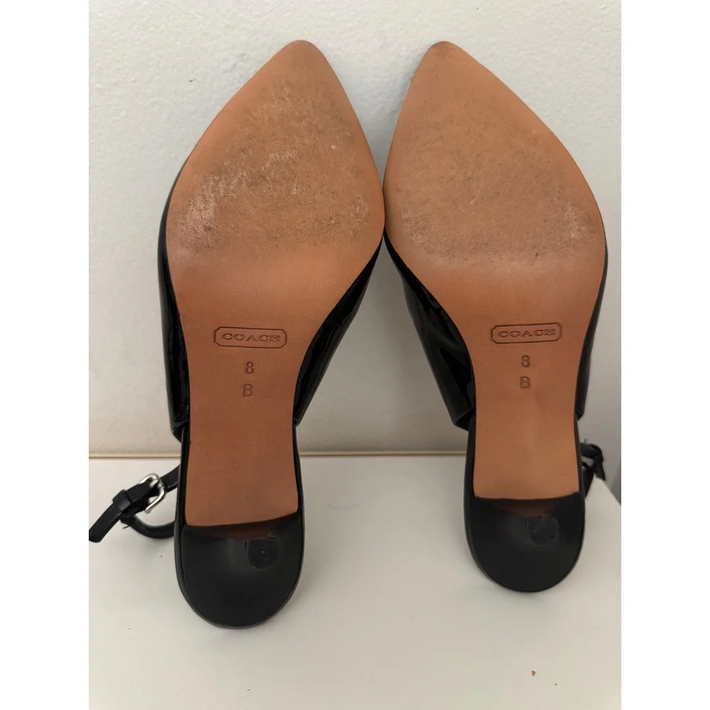 Coach Black Patent Leather Slingback Pumps Pointed Toe Kitten Heels Womens 8 B